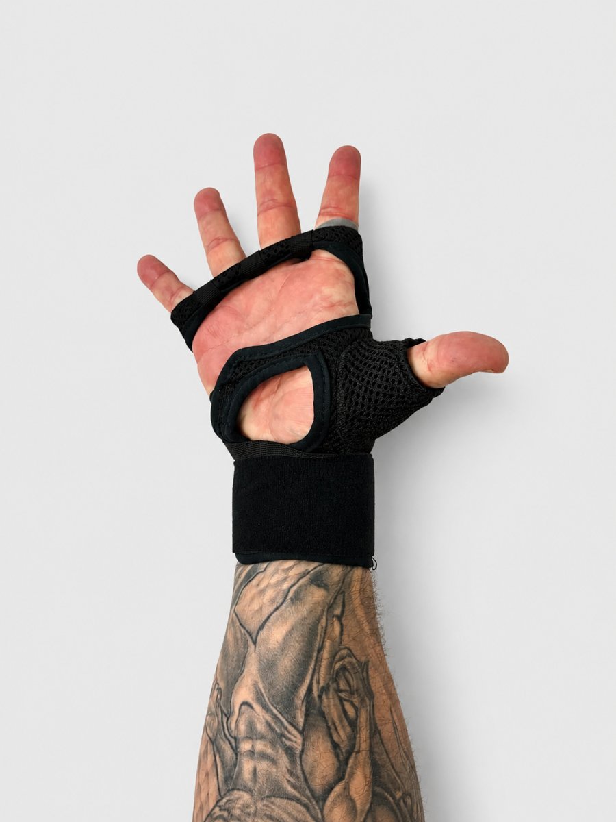 Palm side of the Tate Wrap worn on an open hand