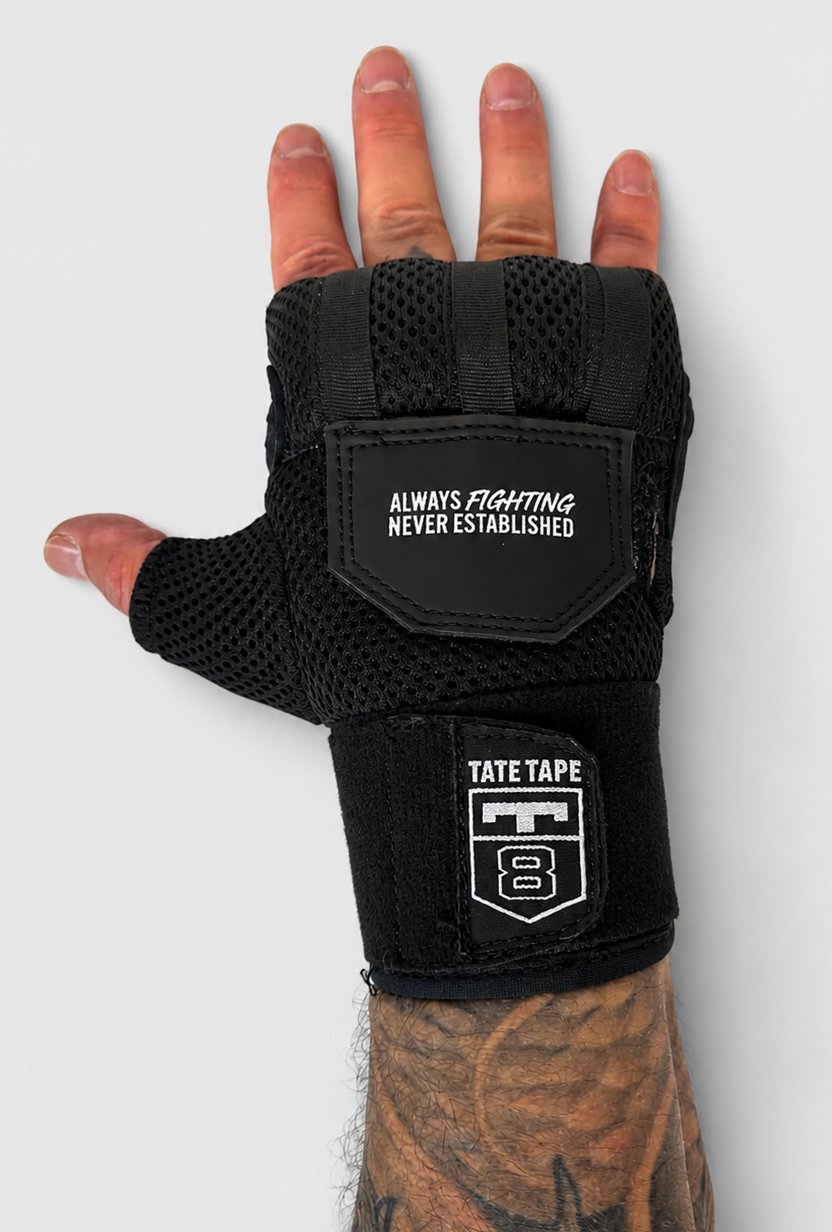 The Tate Wrap worn on a hand, top view